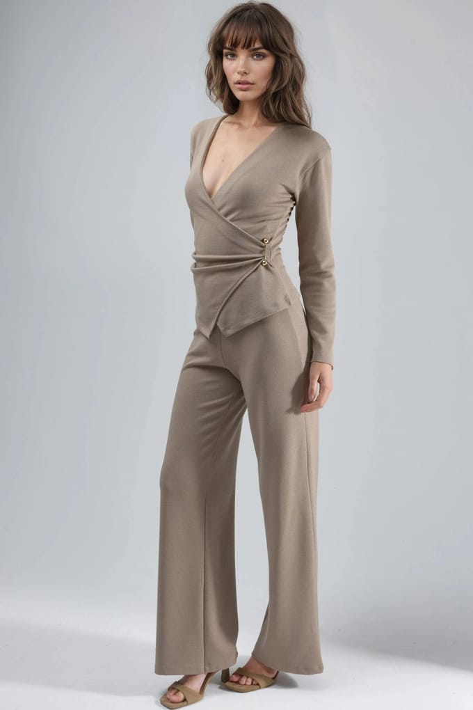 Accessoire Detail V-hals Lange Mouwen Wikkel Blouse