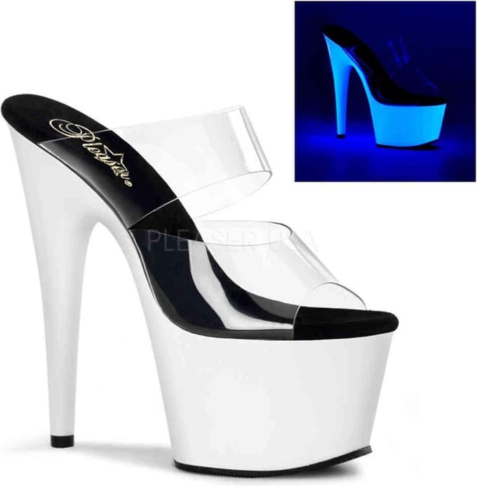 Pleaser - ADORE-702UV Muiltjes - Paaldans schoenen - 41 Shoes - Transparant/Wit