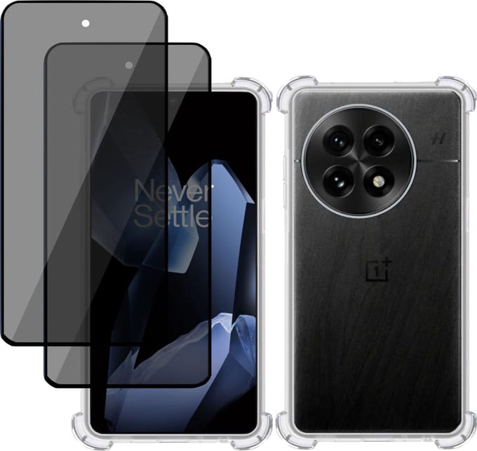 Hoesje + 2x Privé Screenprotector geschikt voor OnePlus 13 – Privacy Tempered Glass - Case Transparant