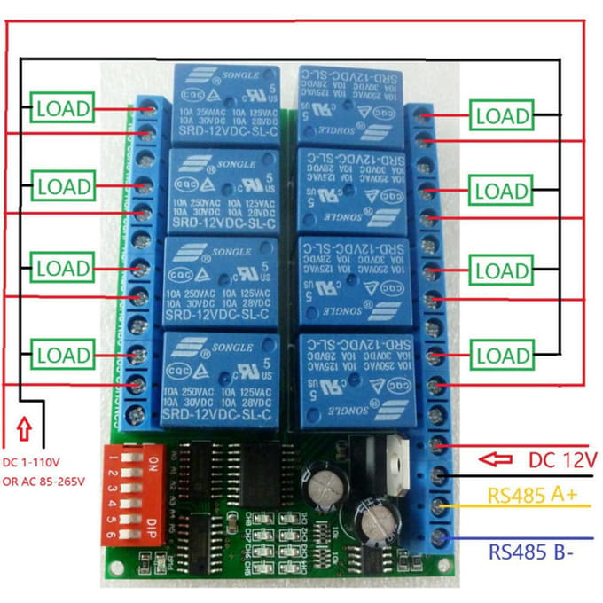 12V 8CH RS485 relais seriële poort afstandsbediening schakelaar voor PLC-besturingskaart