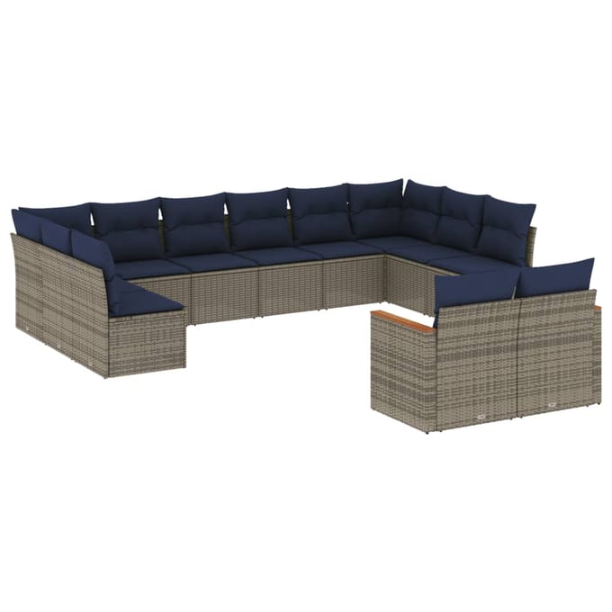 vidaXL - 12-delige - tuinbankset - met - kussens, - grijs - polyrotan