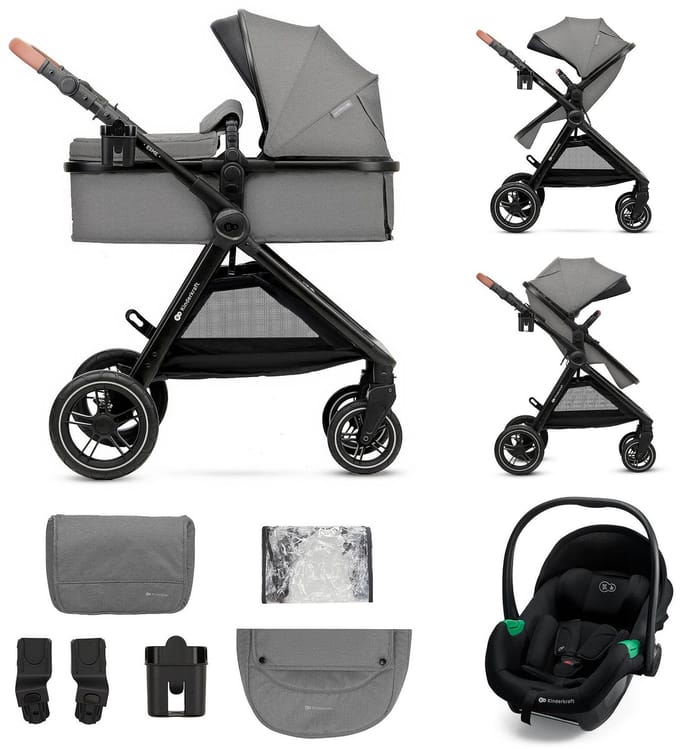 Kinderkraft ESME PRO 3-in-1 – Kinderwagen – Compact inklapbaar met zitje – Grijs