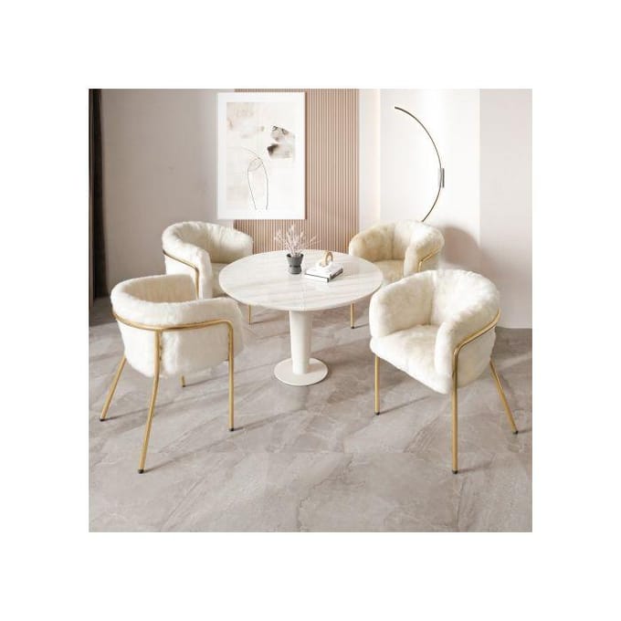 Chaise longue - MUVOE - Set de 4 - Imitation de lapin - Beige - Métal beige