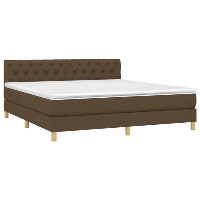 vidaXL - Boxspring - met - matras - en - LED - stof - donkerbruin - 160x200 - cm