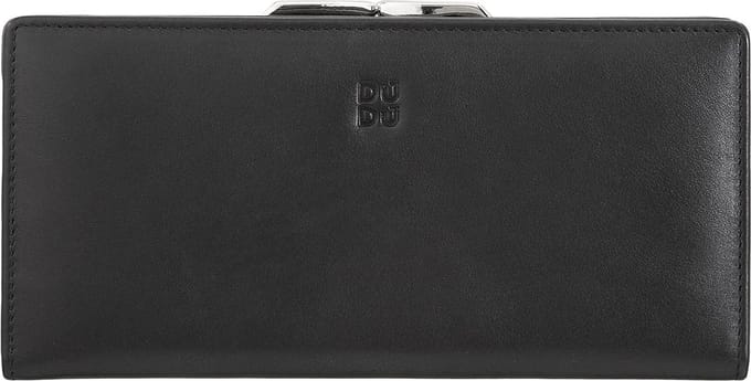DuDu Portemonnee RFID-bescherming Leer 19.5 cm - Dames - Horizontaal - schwarz rose