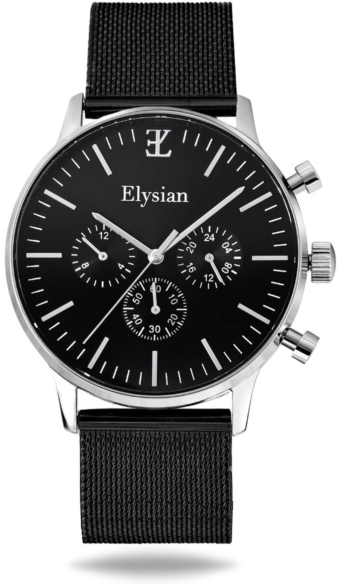 Elysian Heren horloge Zilver 43mm - Mesh - Saffierglas - 5ATM Waterdicht