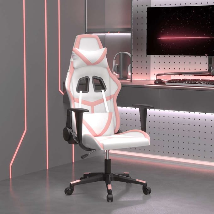 vidaXL Massage gamestoel kunstleer wit en roze