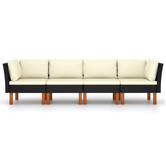 vidaXL - Tuinbank - 4-zits - met - kussens - poly - rattan - zwart