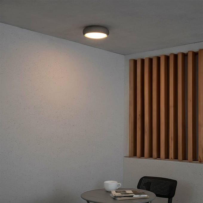 FARO BARCELONA Anga LED buiten plafondlamp, donkergrijs, beton, Ø 24 cm