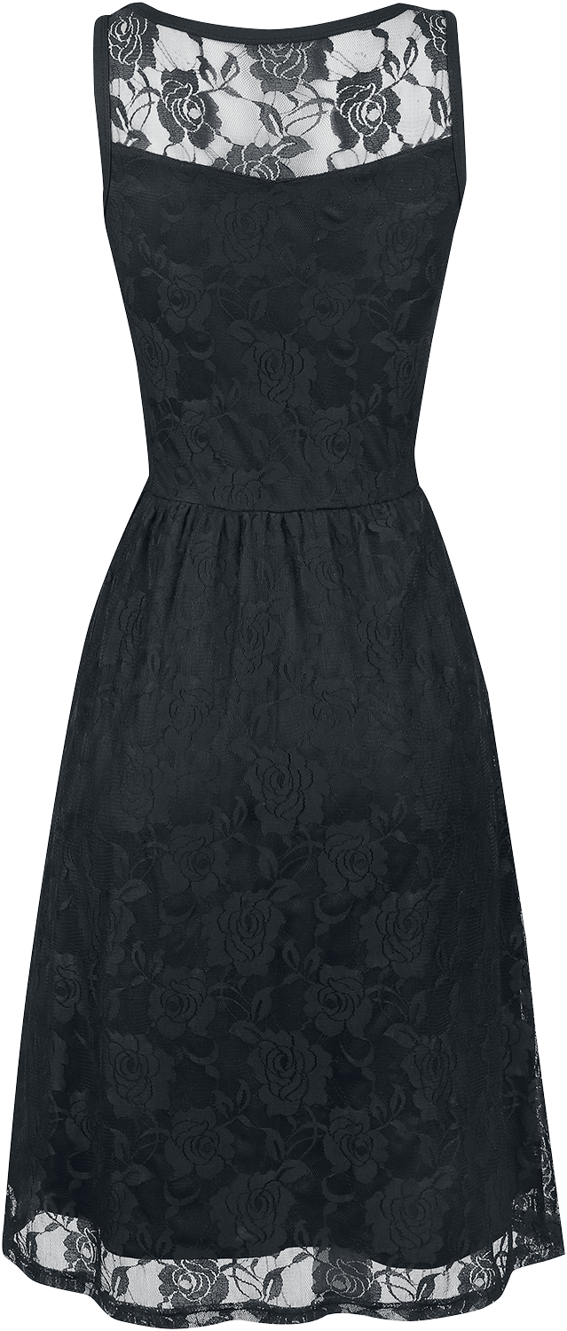 Gothicana Zwarte mouwloze kanten jurk met bloempatroon en elastische tailleelastiek - Dames - M