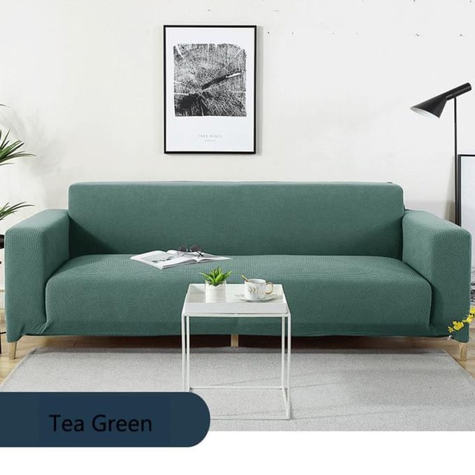 Housses de canapé de couleur unie pour salon, en Polyester, housse de canapé d'angle élastique moderne, housse de protection de chaise 1/2/3/4 places 2pcs 40X40Pillowcase de thé vert