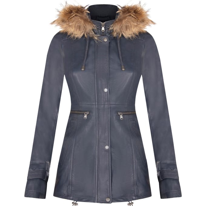 Dames warm leren parkajack met capuchon-Northwich