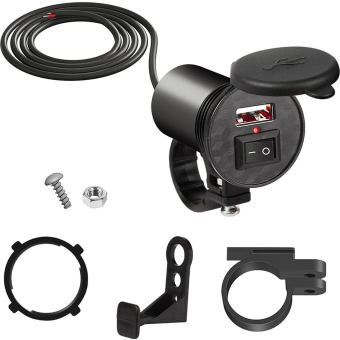 PD+QC3.0 Motorfiets USB Snellader 60W Stuur Dubbele USB-aansluiting met schakelaar Voltmeter Waterdichte 12V Voedingsadapter Single USB port gray