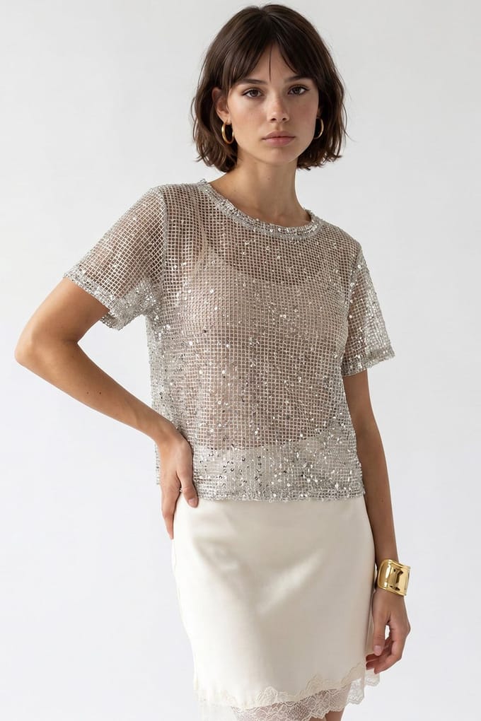 Pailletten Geweven Coltrui Blouse