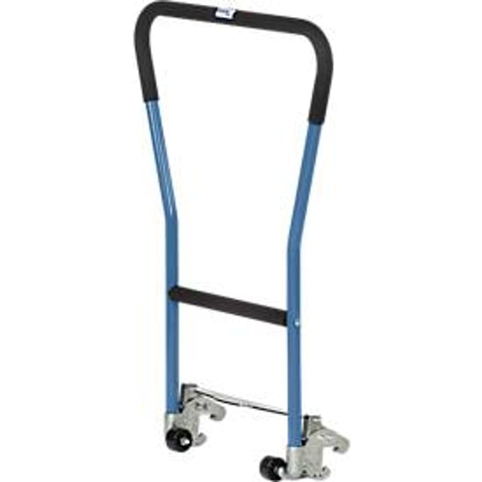 Duwbeugels, voor palletonderstel, stalen buis, blauw, insteekbaar, 2 hulpwielen
