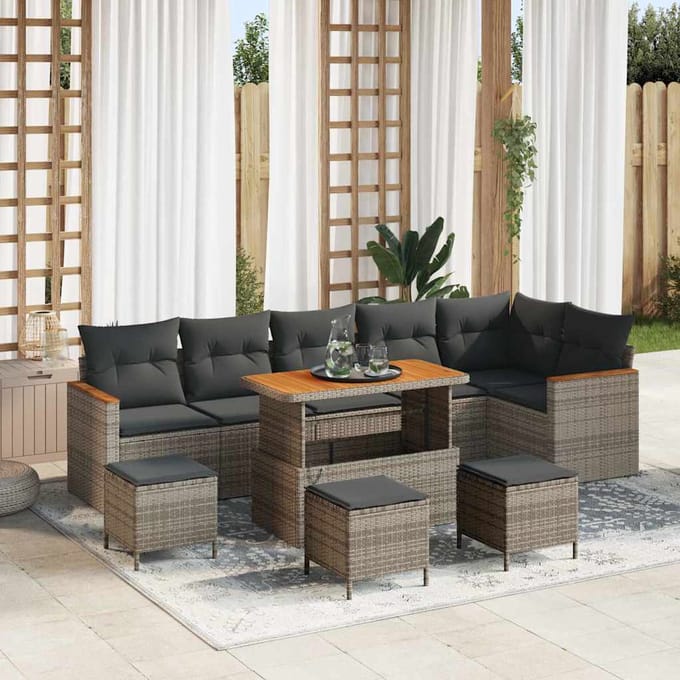 vidaXL Tuin Sofa Set 10 st 6-Aantal zitplaatsen Grijs Poly riet