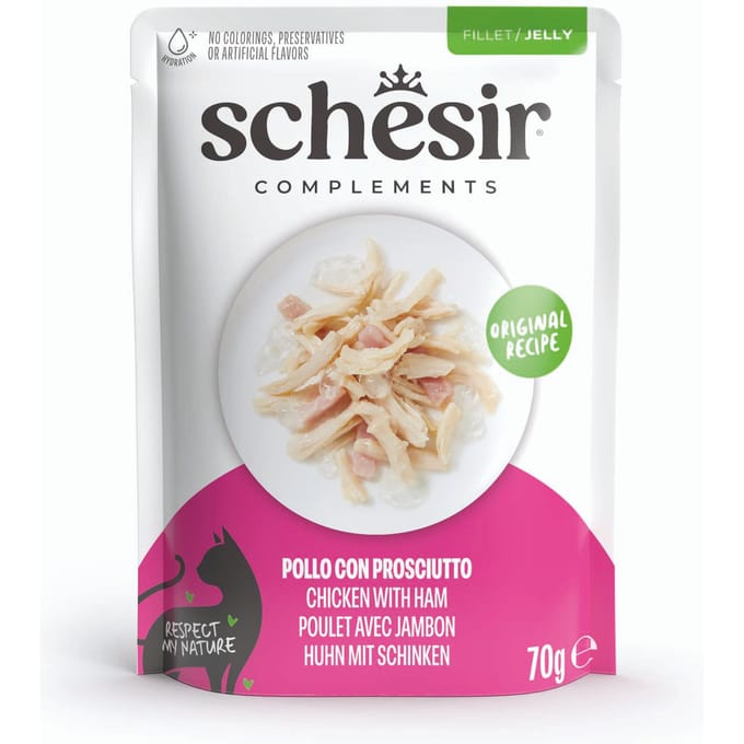 6x70g Kip met ham Schesir Complementen in gelei natvoer voor katten