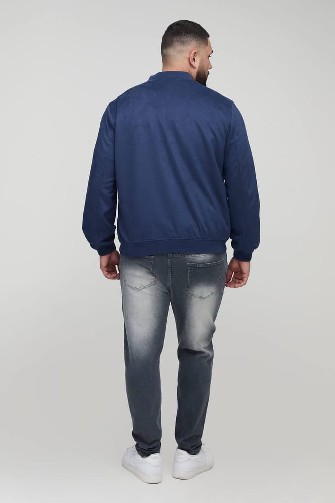 Plus Faux Suede Regular Fit Bomber Jacket | Navy | Size 2XL