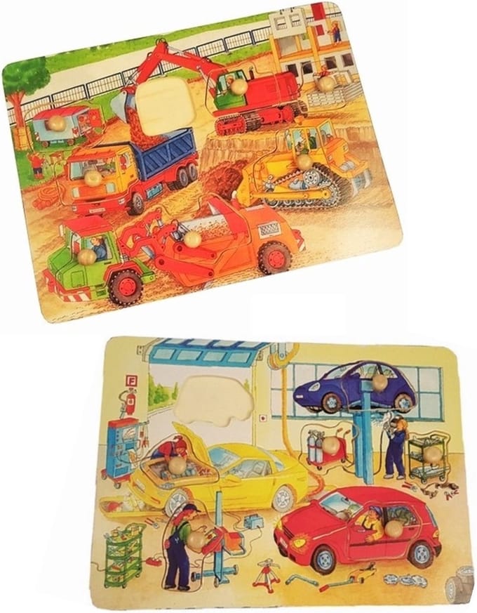 2x houten noppenpuzzel garage - noppen puzzel dikke houten noppen