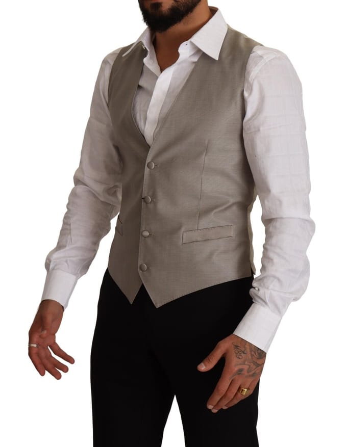 Dolce & Gabbana Heren Beige Wol Enkelvoudig Geknoopt Vest