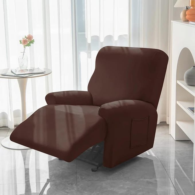 4 Stuks Split Relaxbankhoes Stretch Spandex Relaxfauteuilhoezen Elastisch Effen Kleur Fauteuilhoezen white
