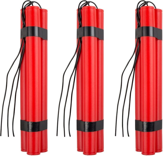 Boland Dynamiet staven van plastic 23 cm - 3x - feestartikelen cowboy/piraten/boeven thema - rood
