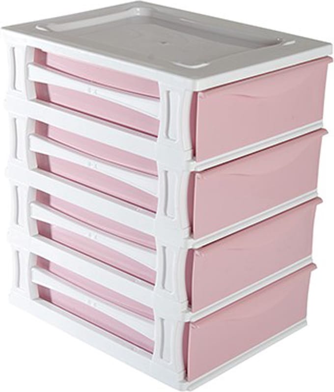 Hega Hogar Ladeblokje/bureau organizer 4x lade - wit/roze - L26 x B35 x H39 cm - kunststof