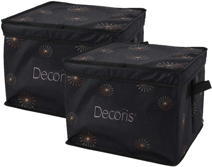 Decoris Kerstballen opbergbox - 2x - groen - 34 x 34 x 20 cm - opvouwbaar - polyester
