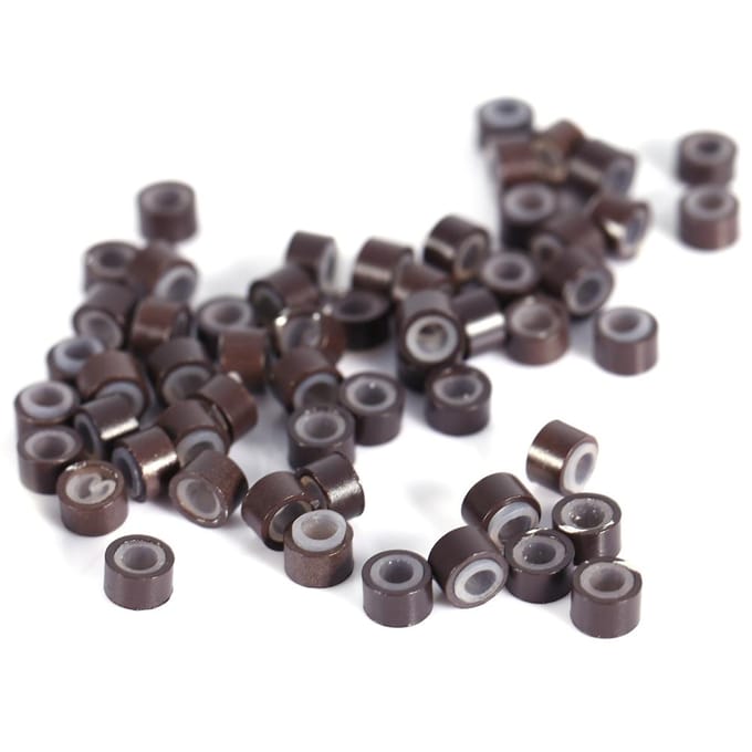 Lot de 2 000 anneaux et perles pour extensions de cheveux en micro-plume doublés de silicone(2000 pièces marron) 2000pcs marron