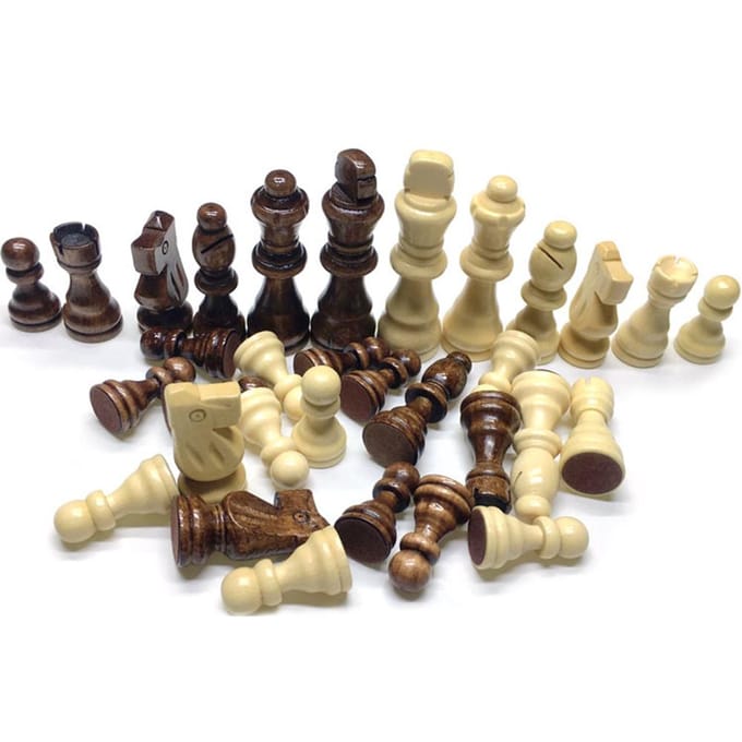 Pièces d'échecs internationales de remplacement en bois, 32 pièces beige