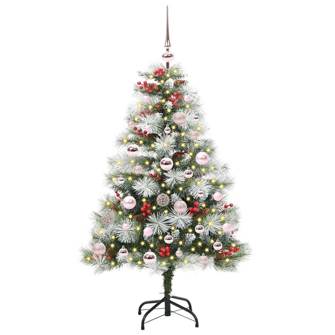 vidaXL - Kunstkerstboom - Groen - en - wit - 120 - cm - PVC - en - Metaal - en - Plastic