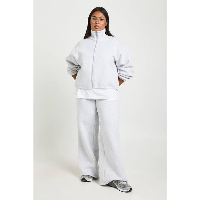 boohoo Dames Plus verstelbare toggleknoop joggingbroek met wijde pijpen | Grey Marl | Maat: 26