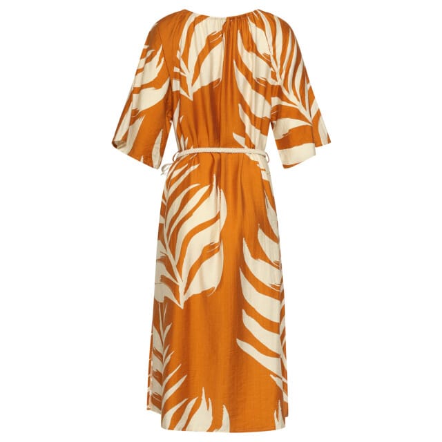 Smashed Lemon Tuniek jurk met tropische blad print in oker geel |