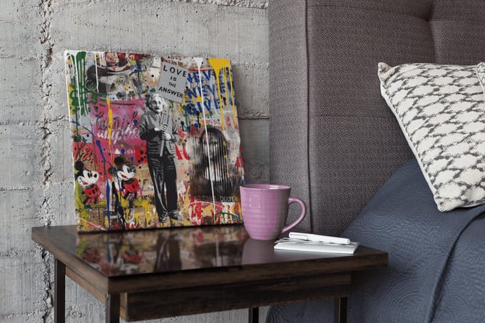 Vierkant Canvas Schilderij – Banksy Art – Einstein – Moderne Wanddecoratie – 40x40x2 cm