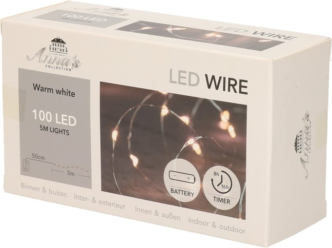 Anna's Collection Draadverlichting - zilver - 5 m - 100 lampjes - kerstverlichting