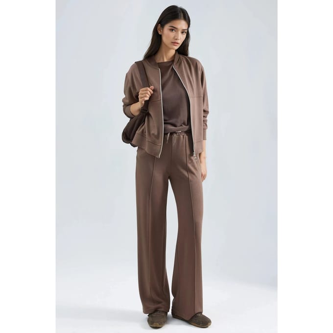 Modal Touch Zipbehorde Hoodie & Ribgebreide Broek Set