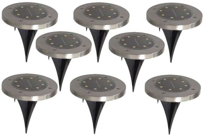 Gerim Tuinverlichting - 8x stuks - grondspotjes - solar - LED - 14 cm