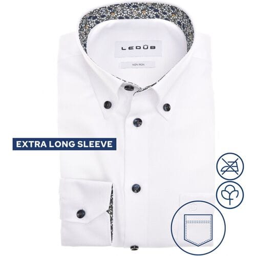 Ledûb Overhemd Solid Color Floral Detail Non-Iron Mouwlengte 7 Wit / male