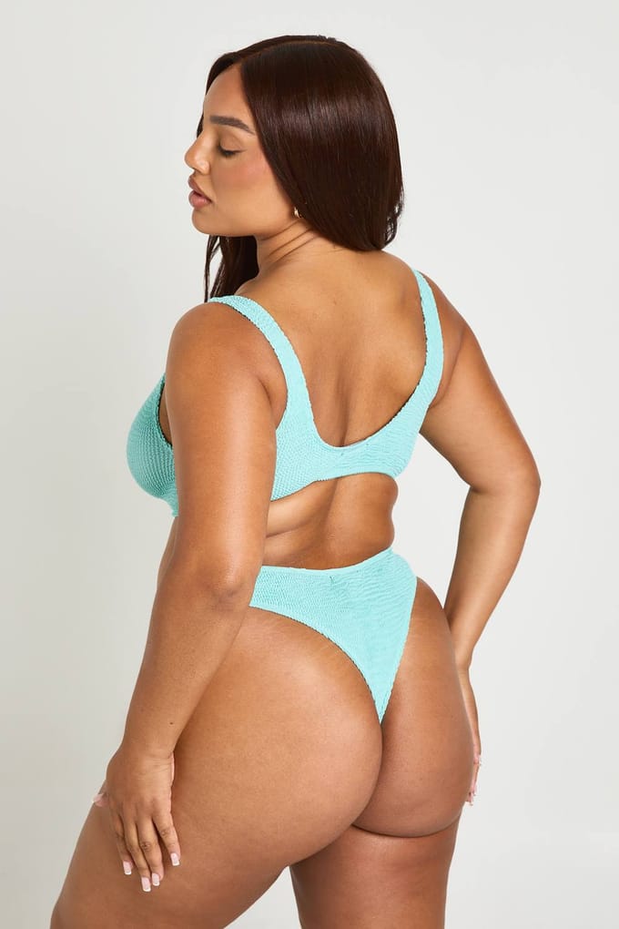 boohoo Dames Premium One Size Fits All Crinkle Scoop Bikini Top | Aqua