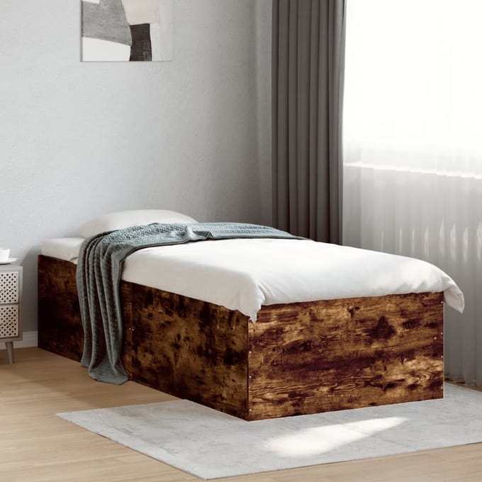 vidaXL - Bedframe - bewerkt - hout - gerookt - eikenkleurig - 100x200 - cm