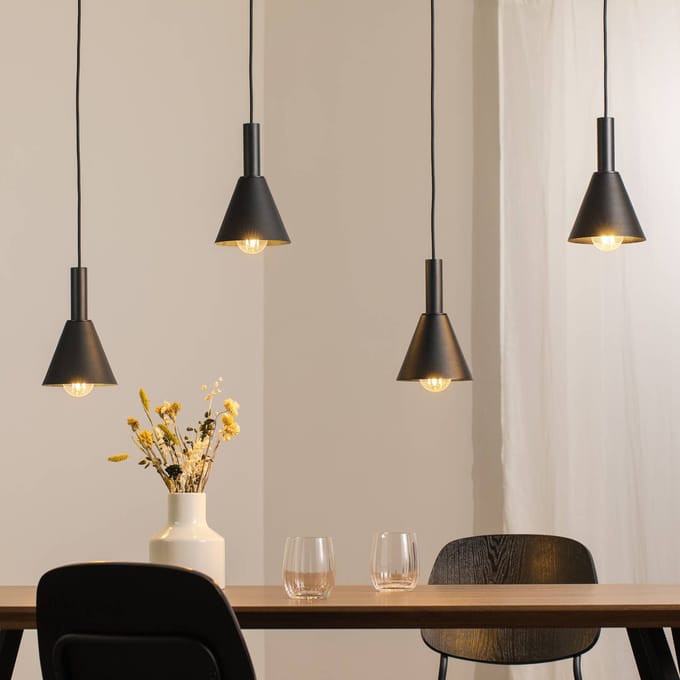 Argon Hanglamp Norte, zwart/goud staal lengte 114 cm, 4-lamps