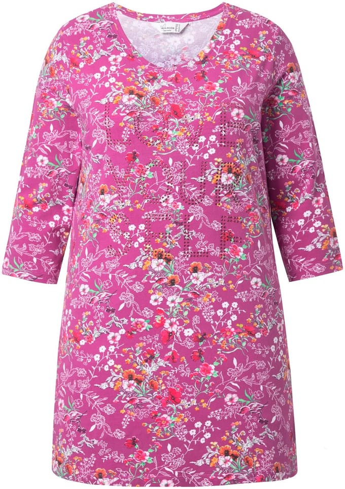MIAMODA - Dames - Lange blouse minimalistisch motief glitterstatement - Magenta - Maat 52