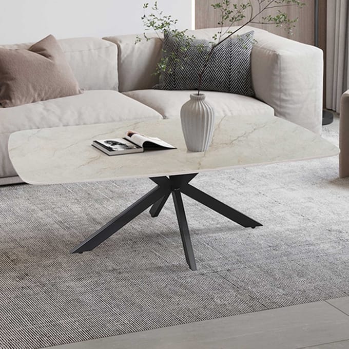Salontafel 'Apollo' 130 cm Deens Ovaal Glanzend Steen Shakespeare Beige - marmerlook