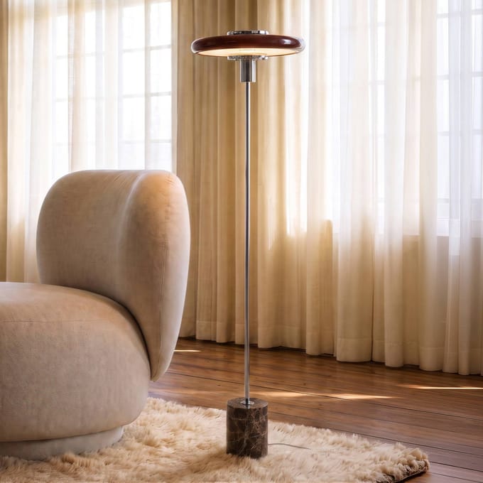 Lindby vloerlamp Branford, retro, bordeauxrood, metaal/marmer