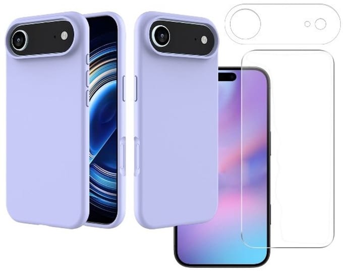 Shockproof Backcover - Liquid Silicone Soft Hoesje - Geschikt voor: iPhone Air - Lila + Screenprotector & Camera Lens Protector