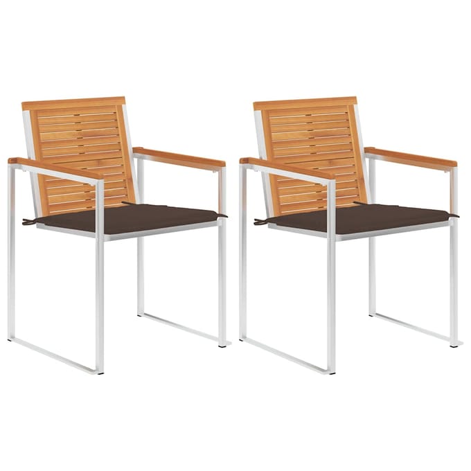 vidaXL - Tuinstoelen - 2 - st - met - kussens - massief - acaciahout - en - staal