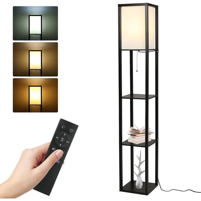 Tomshine Lampadaire d'étagère moderne avec télécommande et interrupteur à tirer 15 W Couleur de l'ampoule LED à intensité variable UK Plug noir