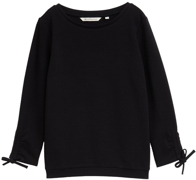 Tom Tailor Denim - Slim fit sweatshirt met gerimpelde mouwen - Maat S - deep black