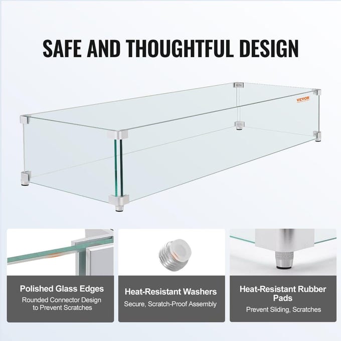 Vuurplaats Windscherm Gehard Glas Vlam Beschermer 38x10.5x6 inch Windscherm