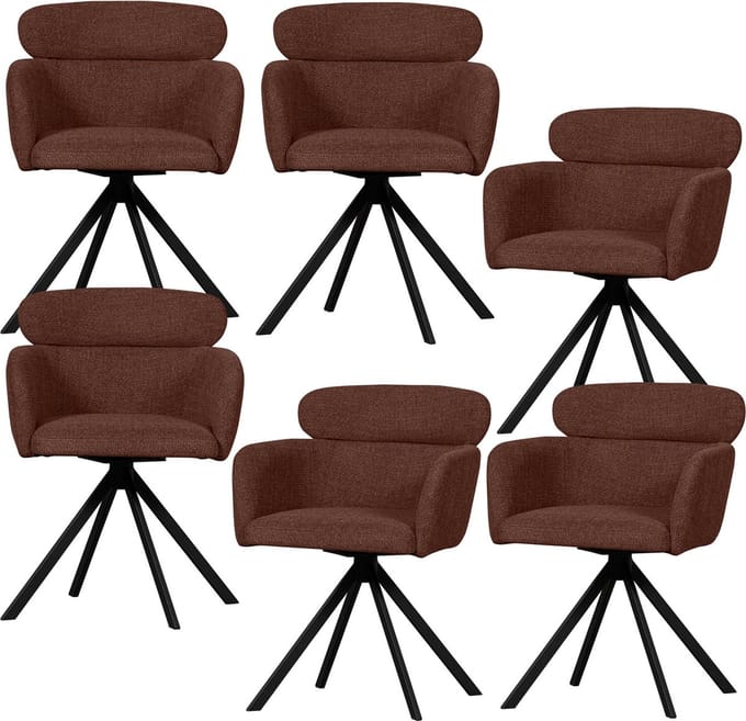 WOOOD Fenne Eetkamerstoelen - Polyester - Chestnut - Set van 6